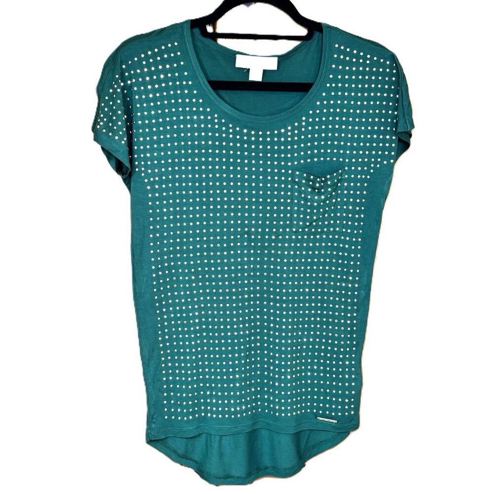 Michael Michael Kors Women's XS Green Studded Dolman Sleeve Rayon Top Blouse